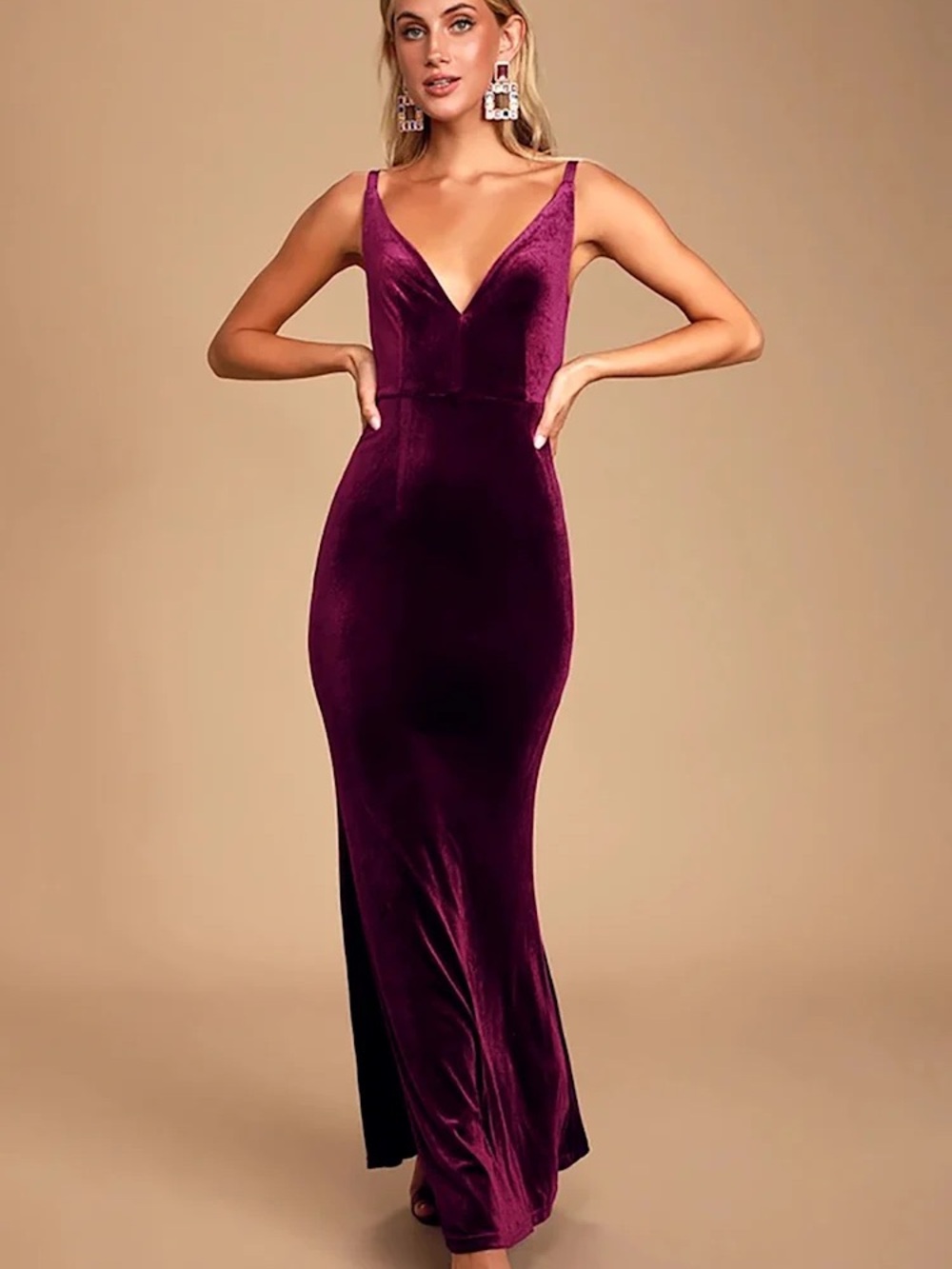 Lulus Maliya Plum Purple Velvet Mermaid Maxi Dress NWOT